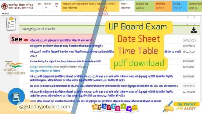 UP Board Exam Date Sheet 2022, Time Table pdf download