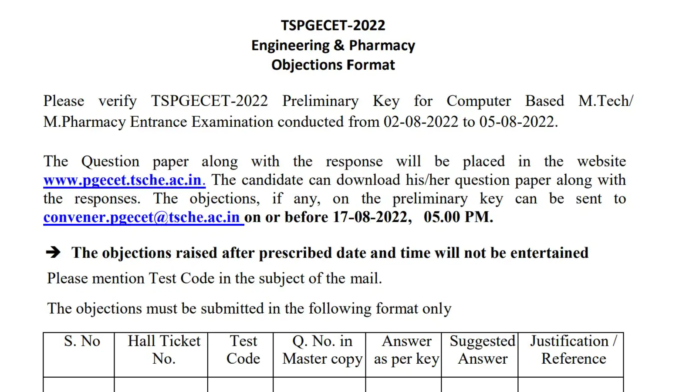 TS PGECET answer key 2022: Tomorrow last date to raise objection
