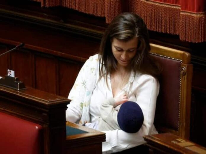 Italian Woman Lawmaker Gilda Sportiello Breastfeeding In Italy Parliament...
