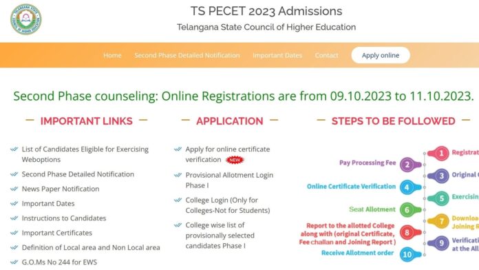 TS PECET 2023 counselling phase 2 registration ongoing; Apply till Oct 11