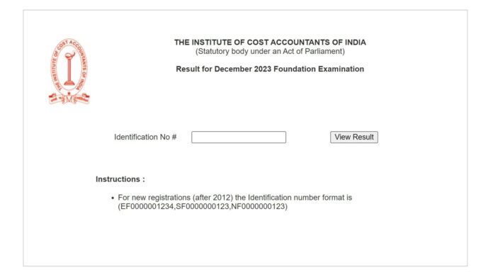 ICMAI CMA December 2023 foundation result released at icmai.in, direct link here